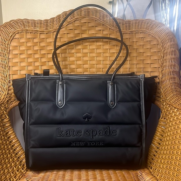 ♠️kate spade Ella Nylon Puffy Quilted Extra Large XL Tote Bag, Black NWT - Picture 7 of 15